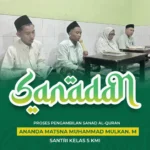Santri Pondok Tahfidz Modern Al Aqsho Kudus mengikuti proses pengambilan sanad Al-Qur’an Ananda Matsna Muhammad Mulkan kelas 5 KMI