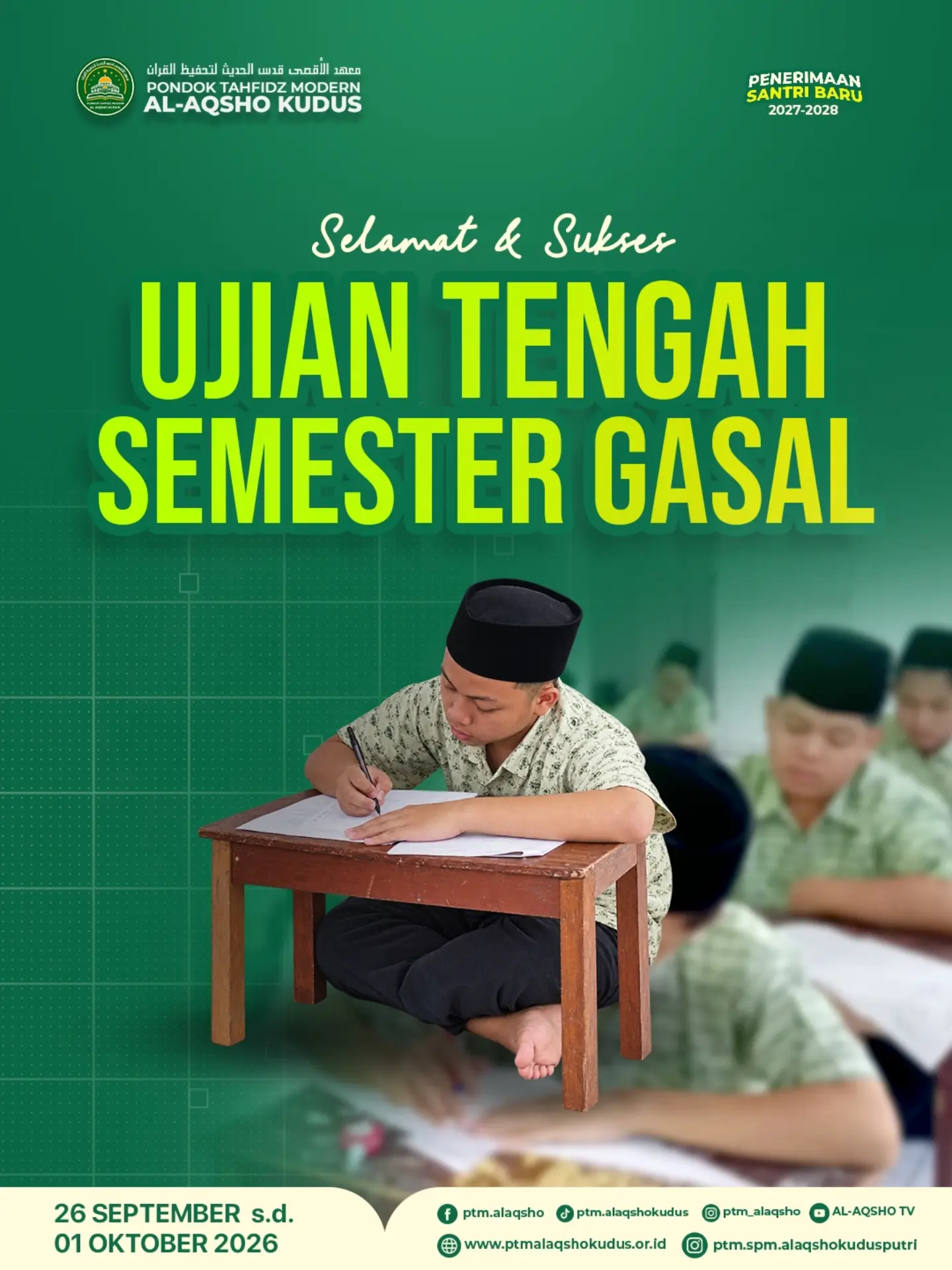 Santri Pondok Tahfidz Modern Al-Aqsho Kudus mengikuti Ujian Tengah Semester Gasal 2026